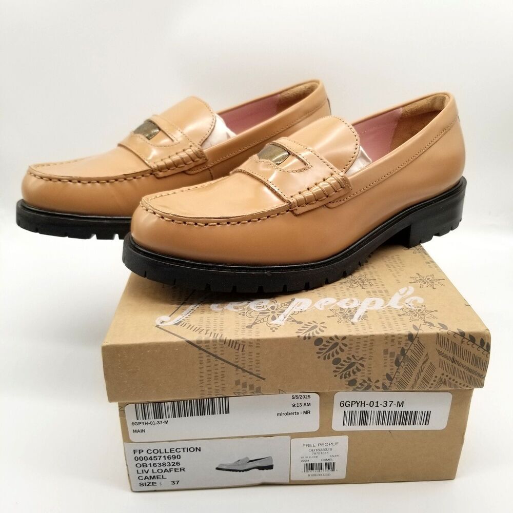 Free People Collection Women  Liv Loafers 37 US 6.5 Camel Leather‎ Slip On Boho